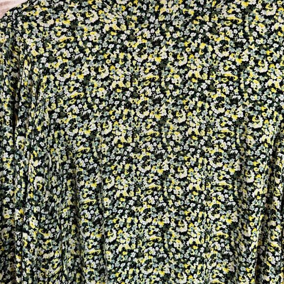 H&M Green & Yellow Long Sleeve Keyhole Back Blouse Size Small - Picture 2 of 6